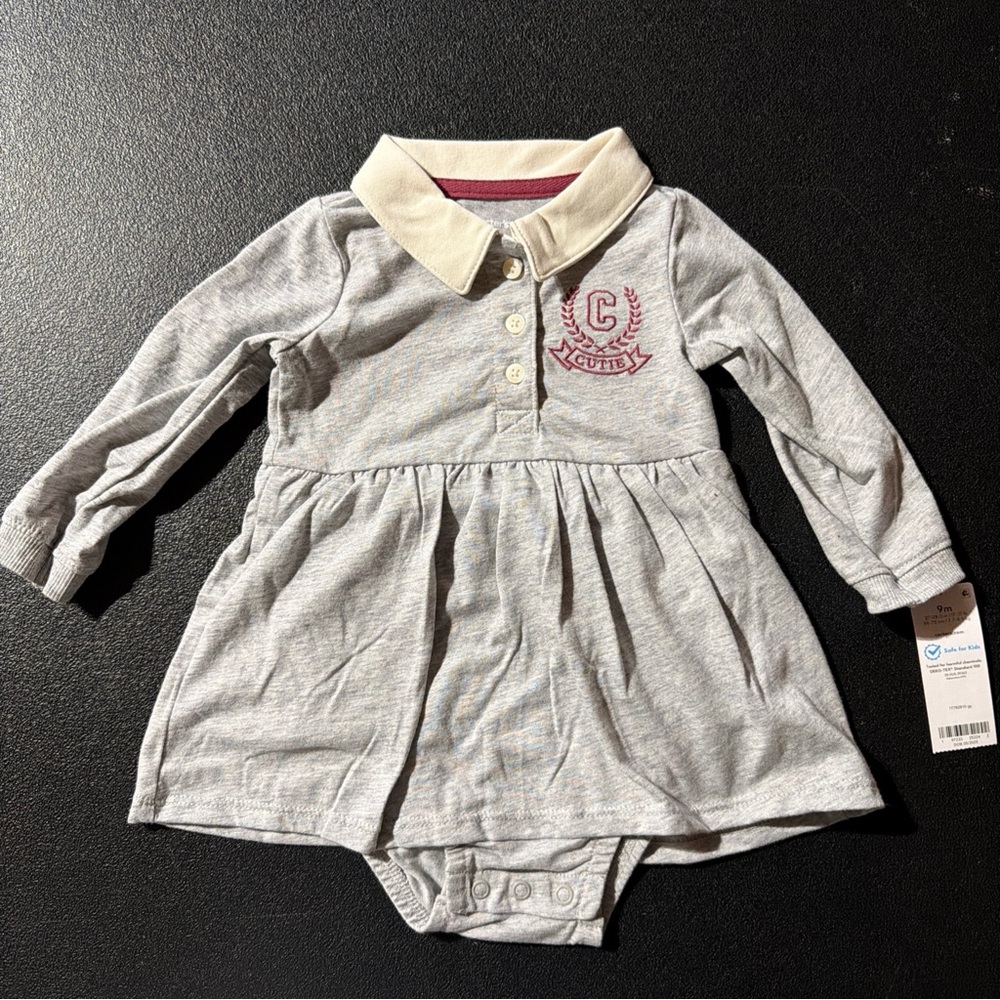 Carter's Gray and Cream Long Sleeve One Piece dress